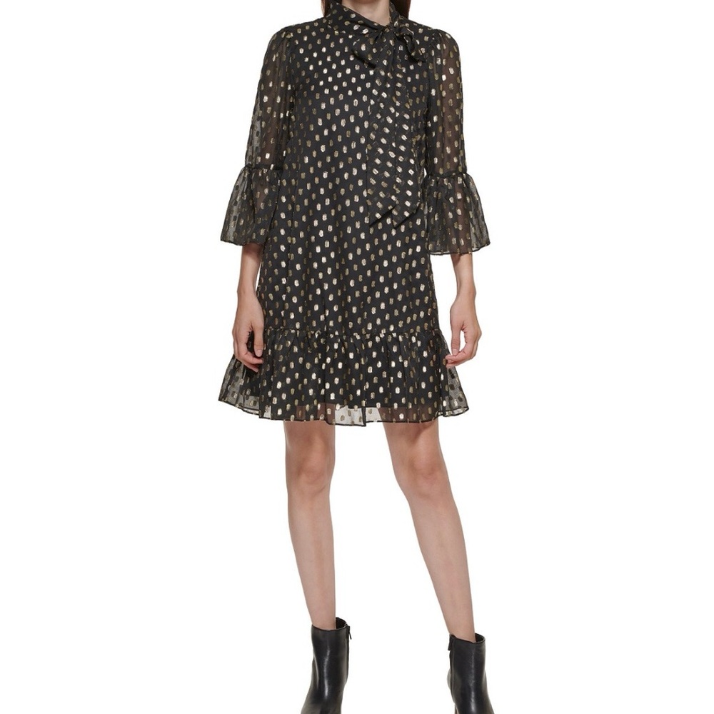 Calvin Klein Black and White Long Sleeve Dress